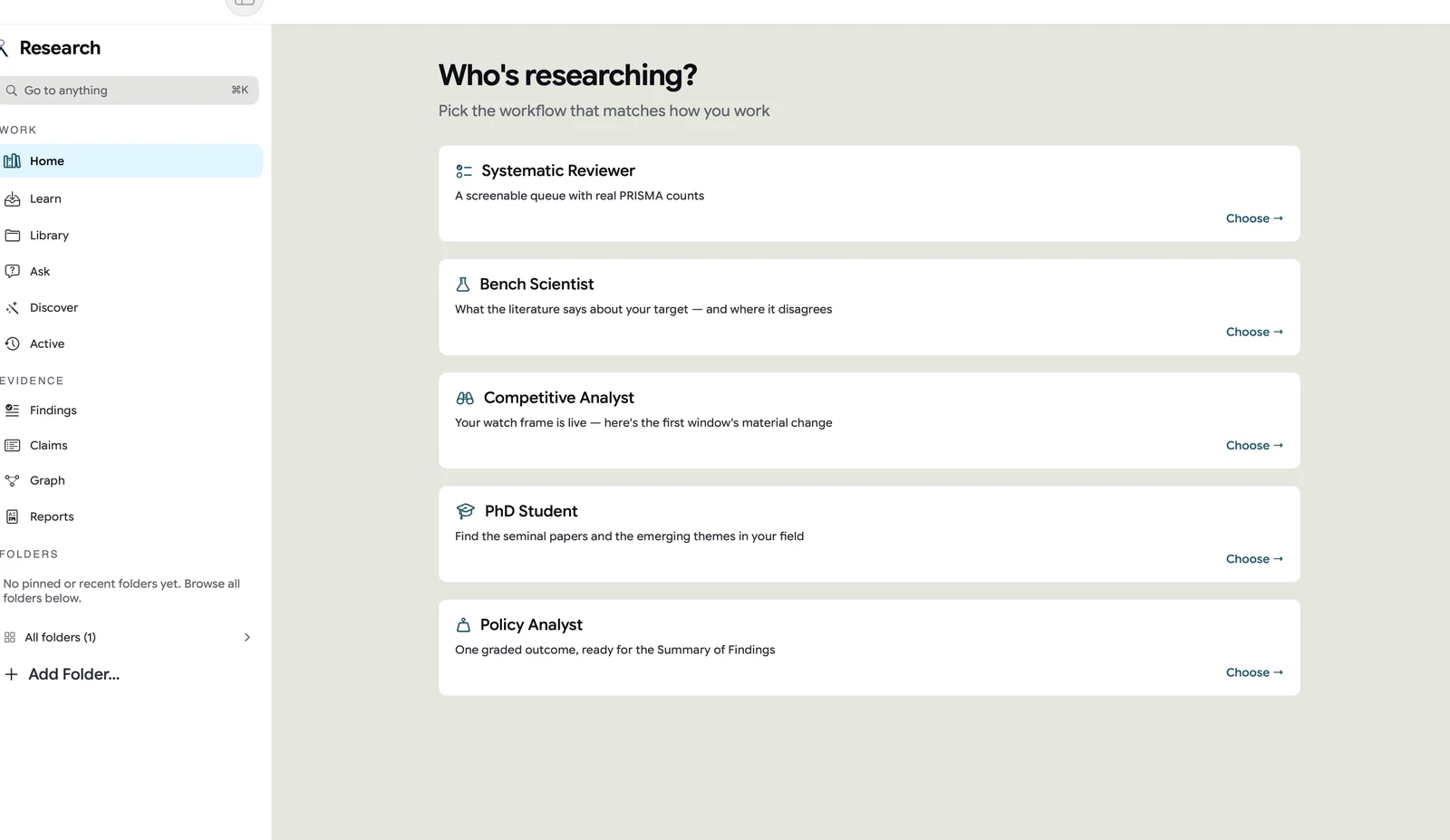 Who's researching? persona chooser