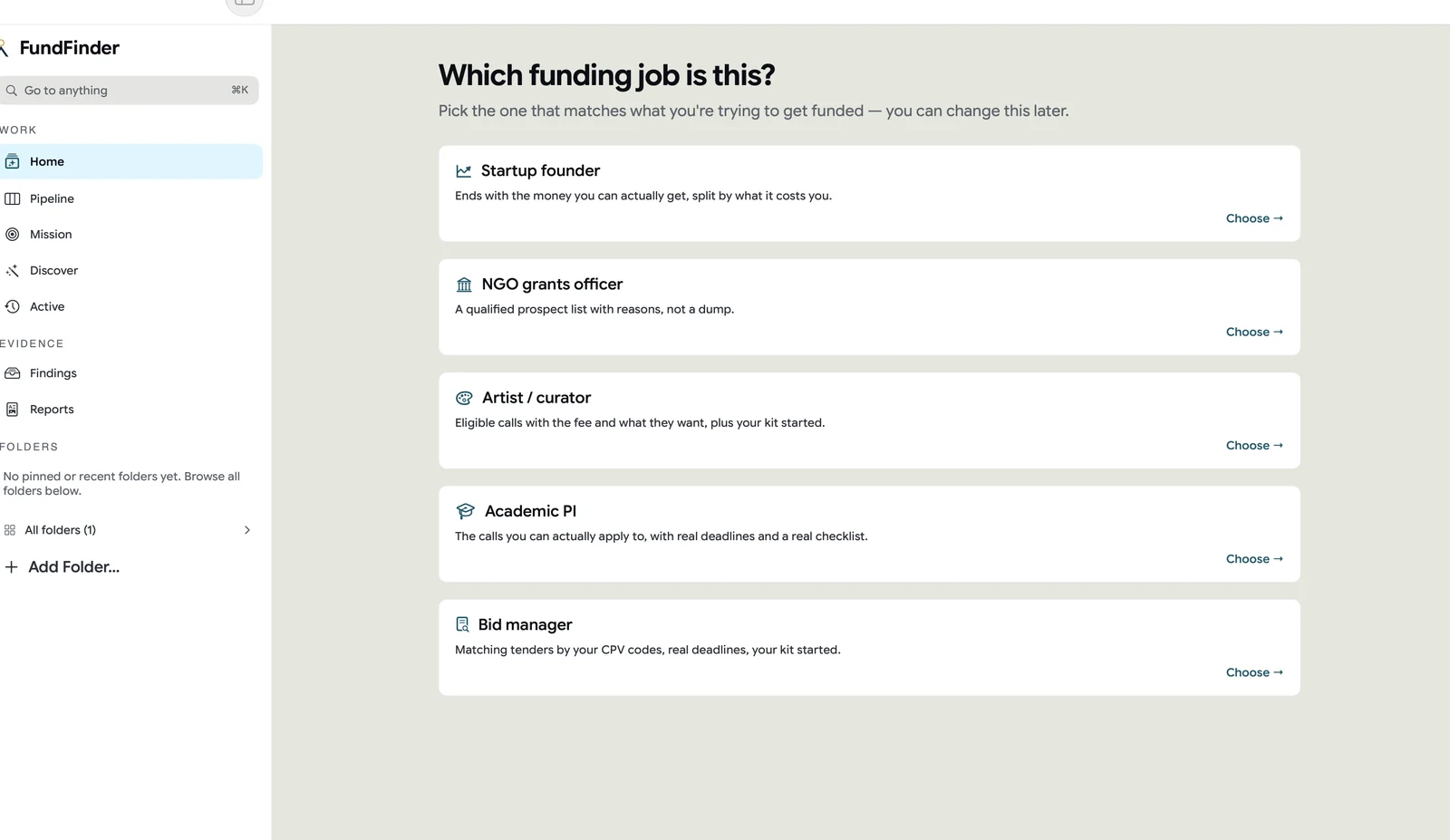 Which funding job is this? persona chooser